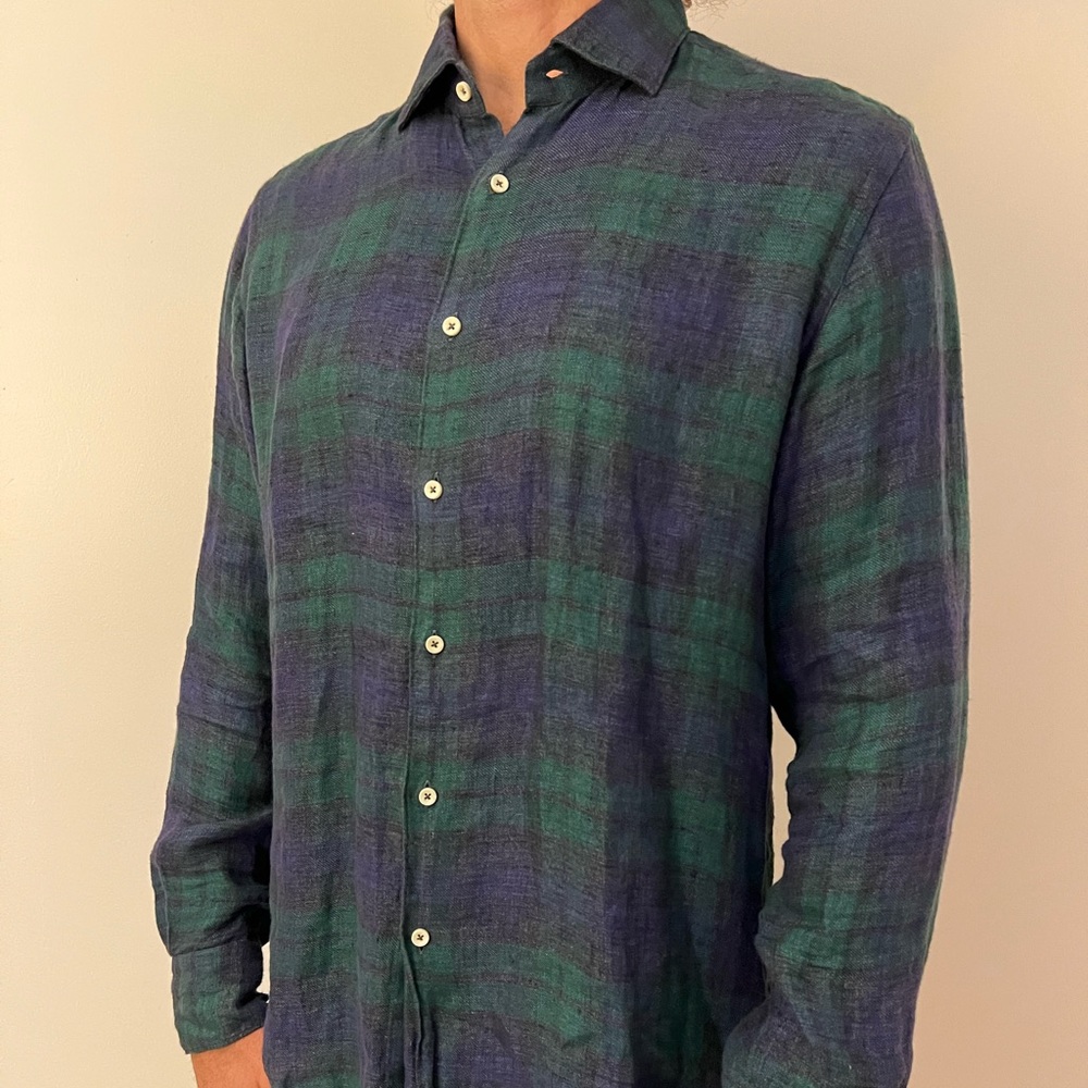 Xacus slim fit long sleeve plaid button down size 15 3/4 / 40. (M)